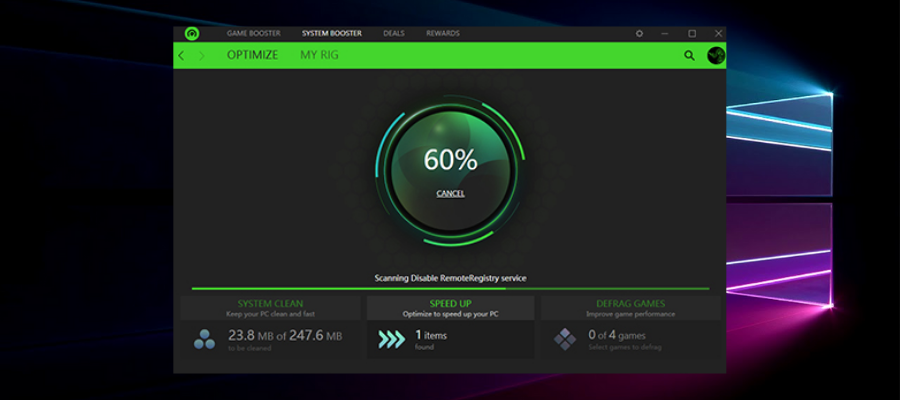 Razer Cortex Game Booster Running on Desktop