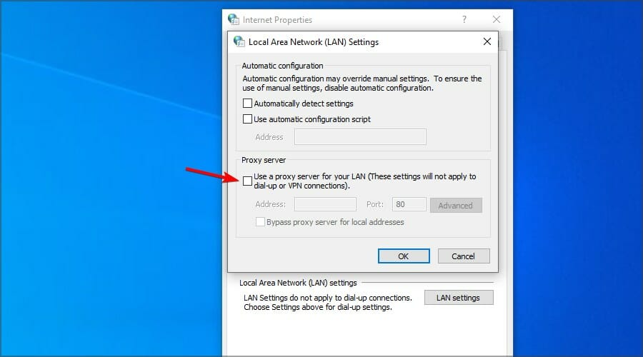 uncheck proxy