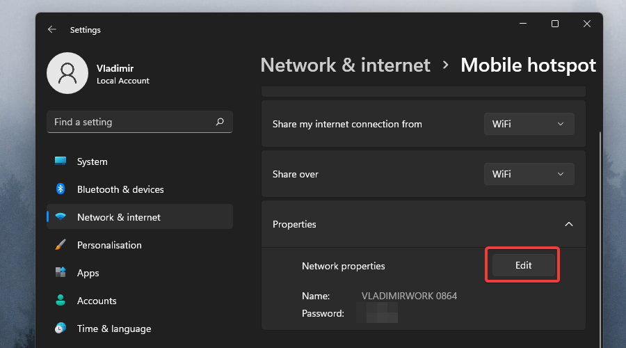 mobile hotspot in windows 11 settings