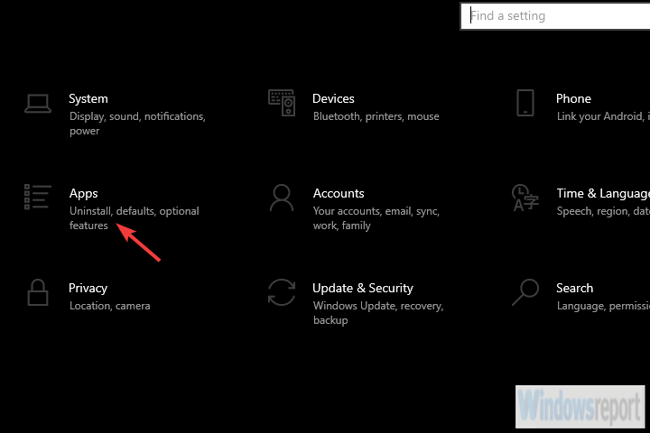 configurações de aplicativos win 10