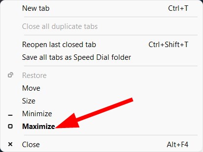 context menu opera maximize