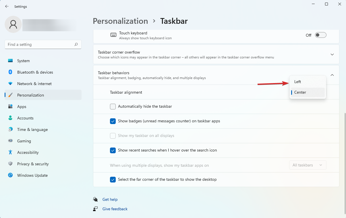 taskbar alignment