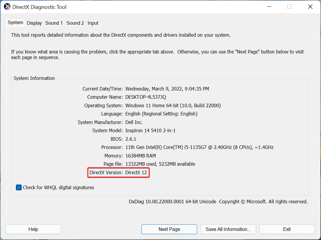 DirectX 버전 확인