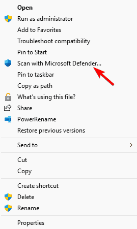 scan with Microsoft Defender context menu
