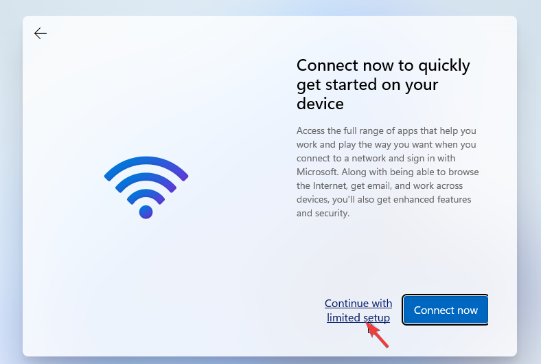 Continuer avec une configuration limitée