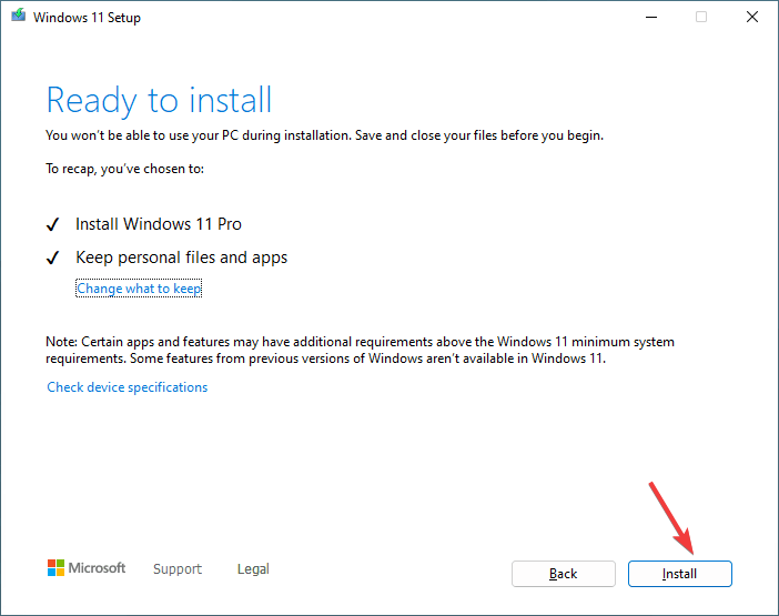A opção Manter arquivos e aplicativos pessoais está selecionada. No entanto, se você deseja alterá-la para Manter apenas arquivos pessoais ou Manter nada - Corrompimento de Estrutura Crítica no Windows 11