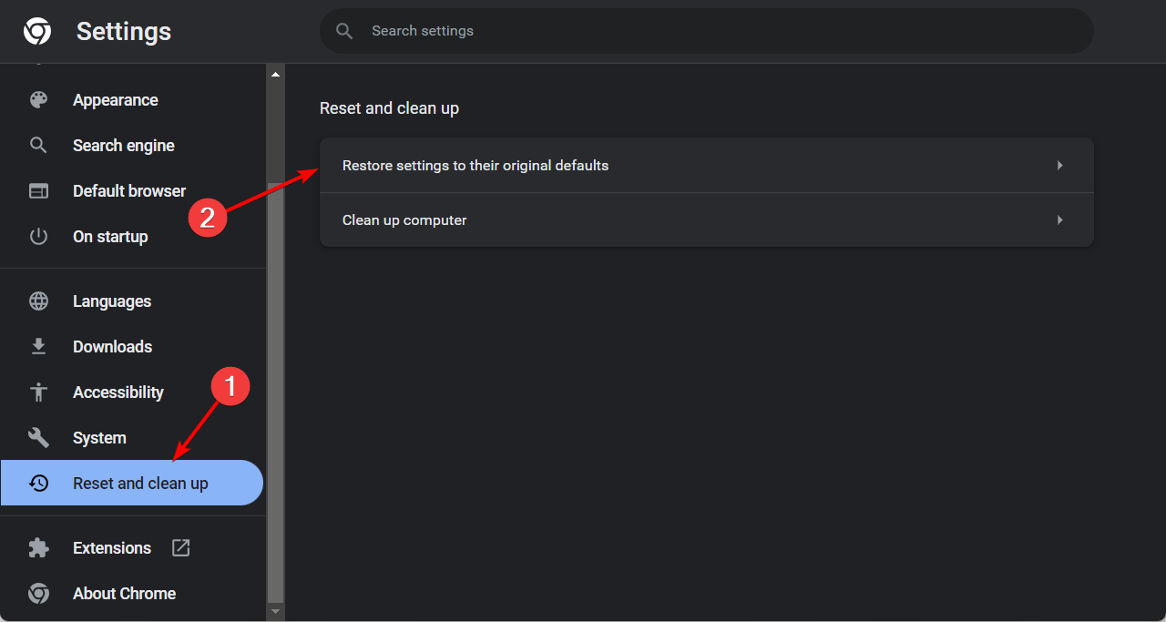 Zurücksetzen und aufräumen Einstellungen auf die ursprünglichen Standardwerte in chrome zurücksetzen