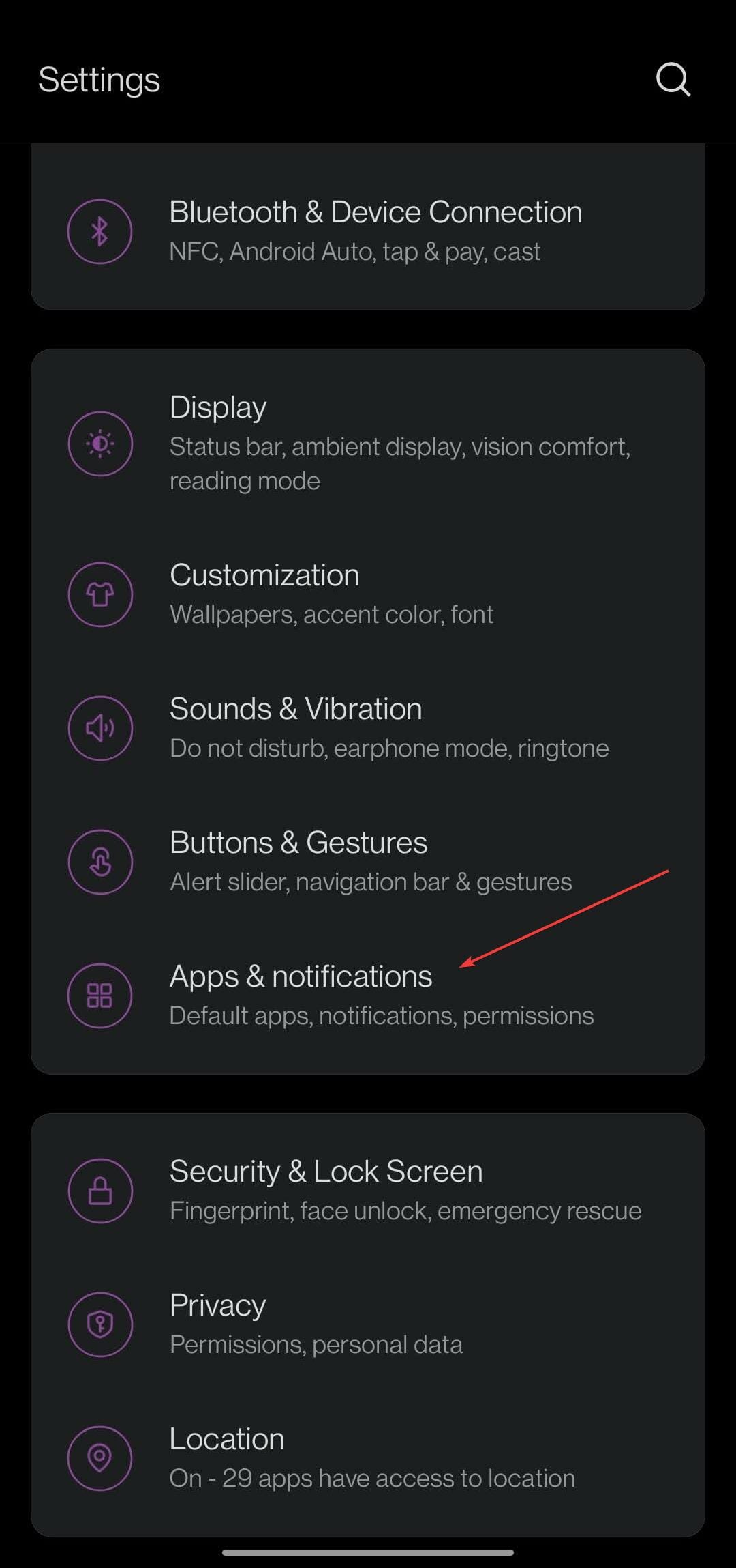 Open apps and notifications.