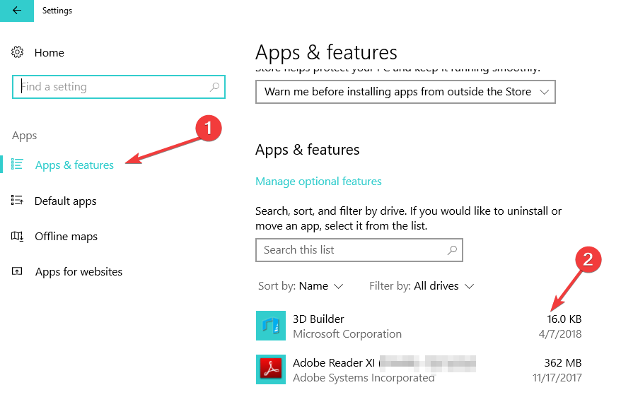 informações sobre o tamanho do aplicativo windows 10