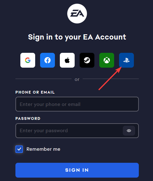 EAでPSアカウントを介してログイン