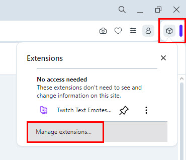 Manage extensions link