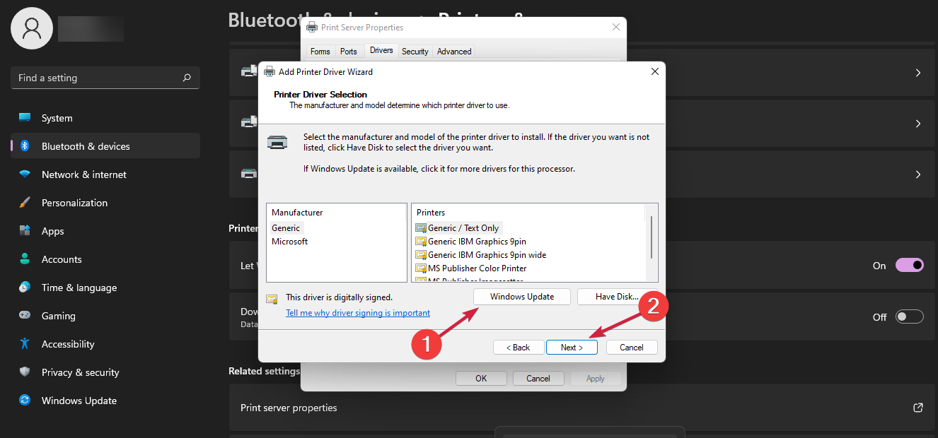 w11 selecionar driver impressora