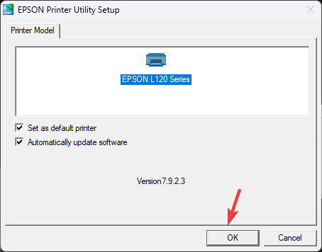 Haga clic en Aceptar controlador epson l120