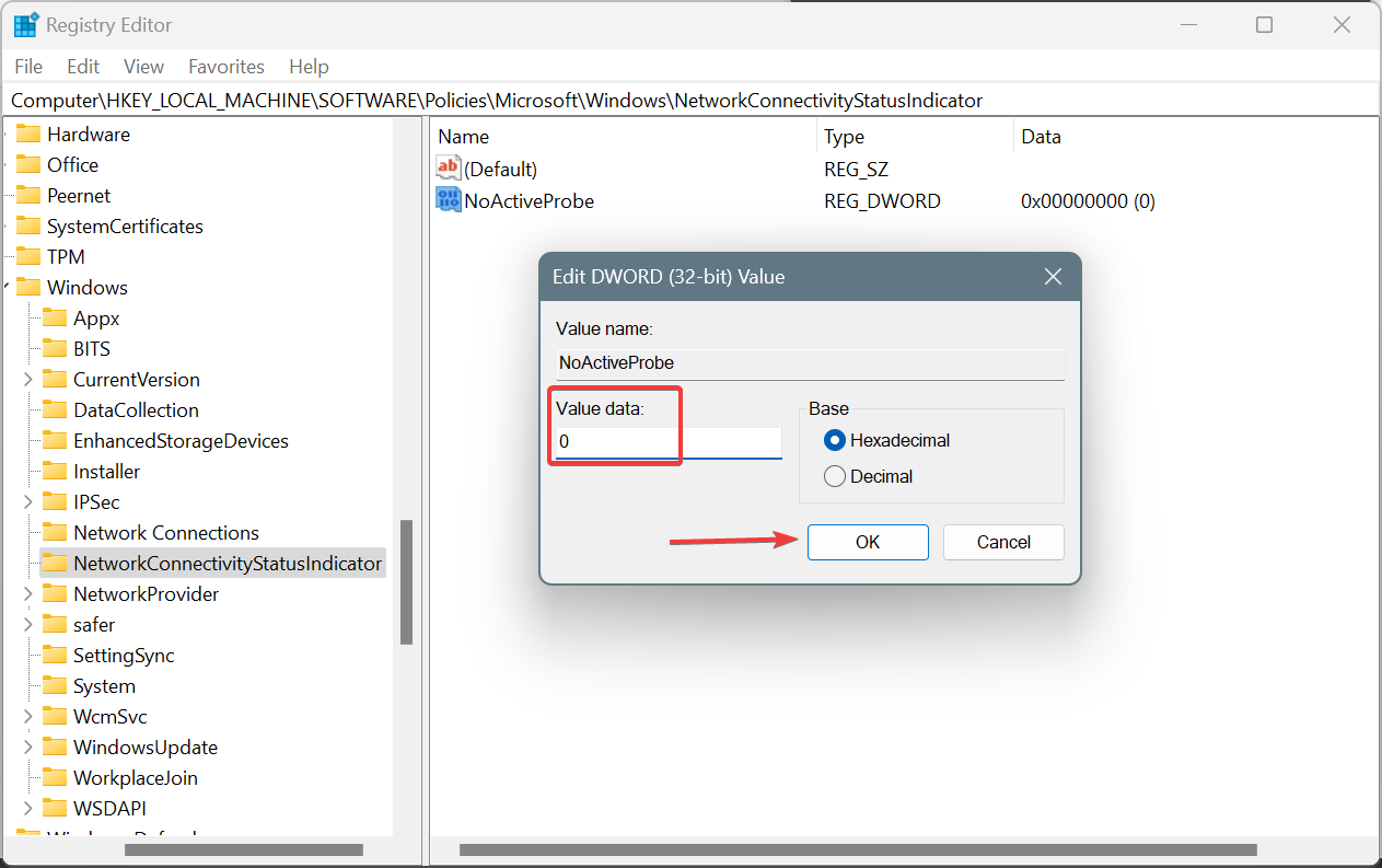NoActiveProbeでネットワーク接続の問題を修正
