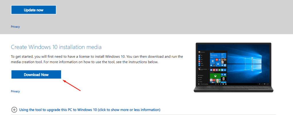 Media di installazione di Windows 10