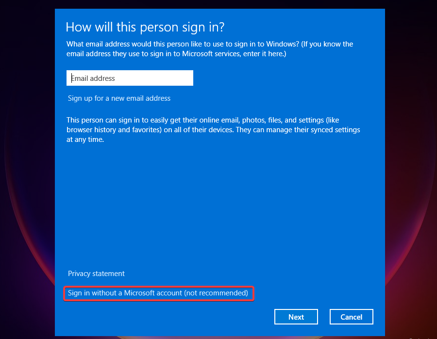 Se connecter sans un compte Microsoft
