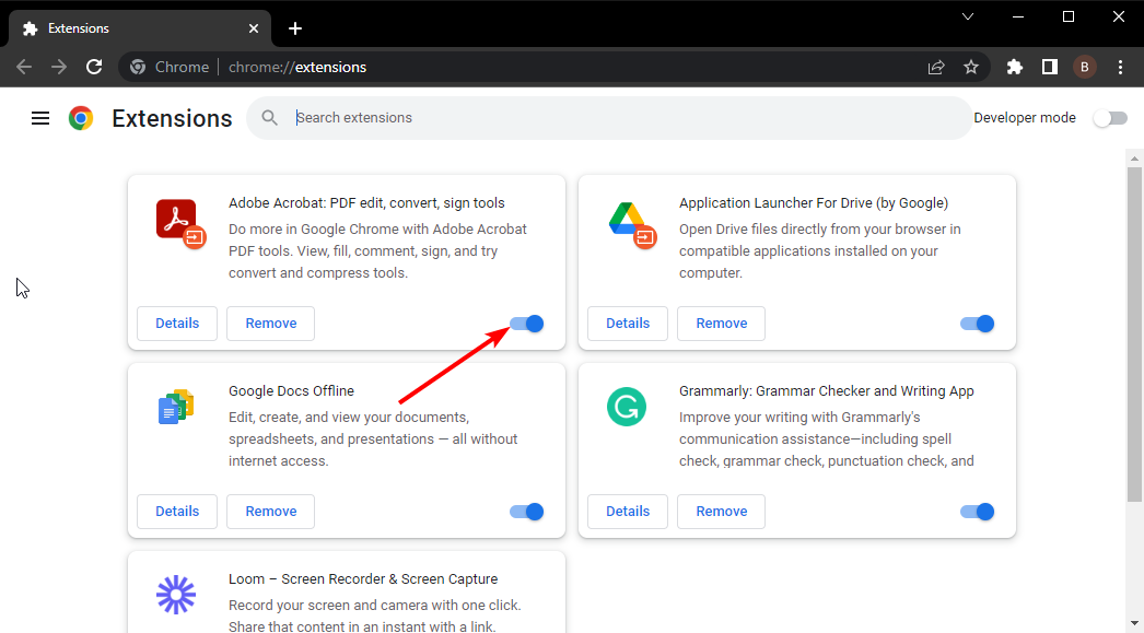 disable extension