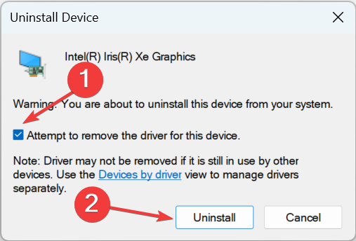attempt to remove the driver for this device