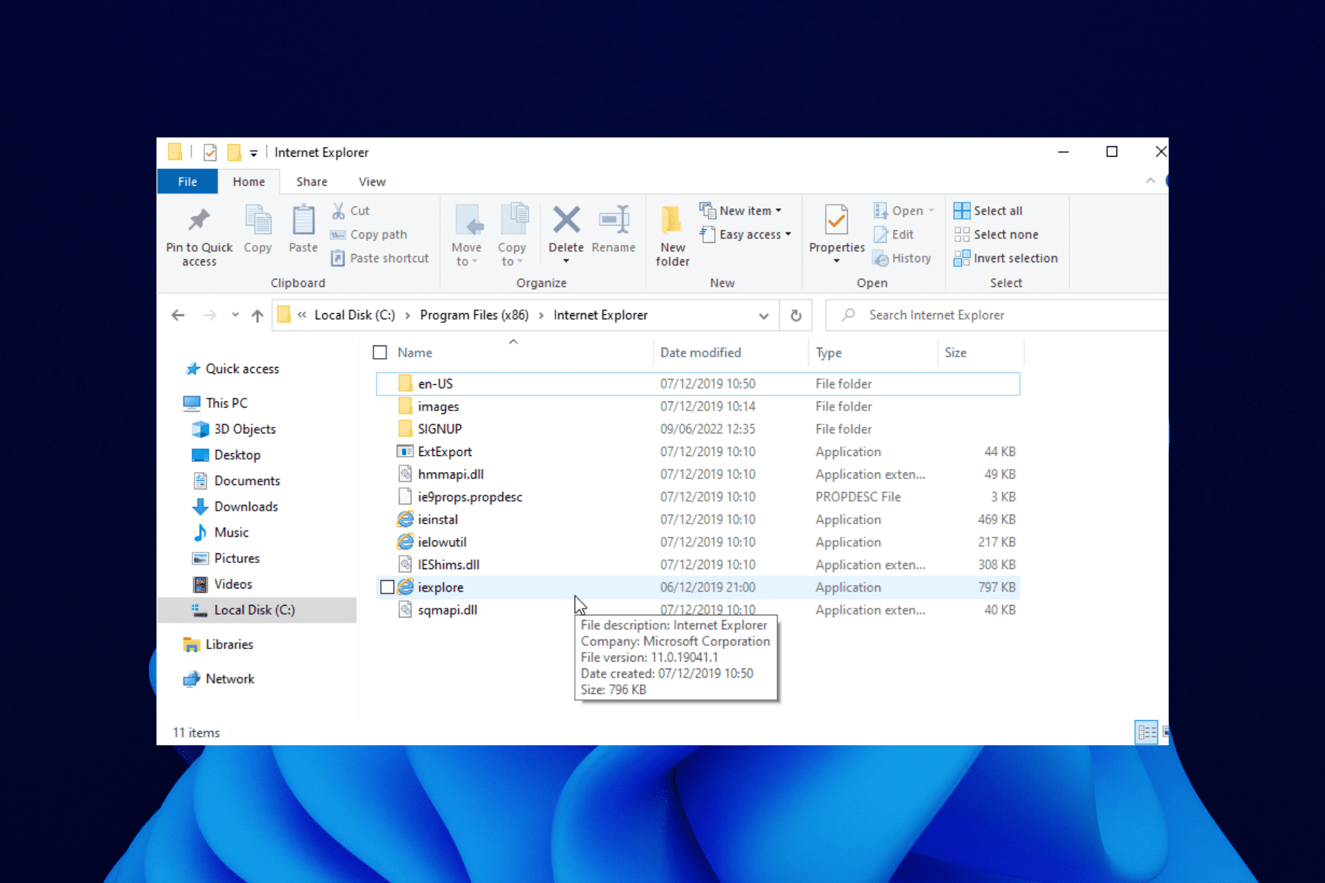 ubicación del archivo de internet explorer