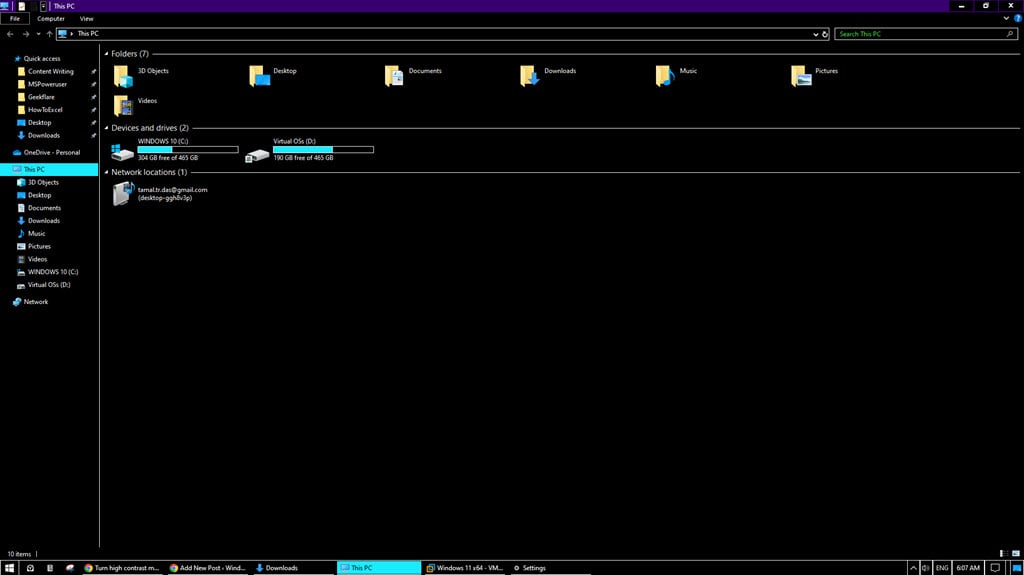 Mode de contraste élevé dans Windows 10