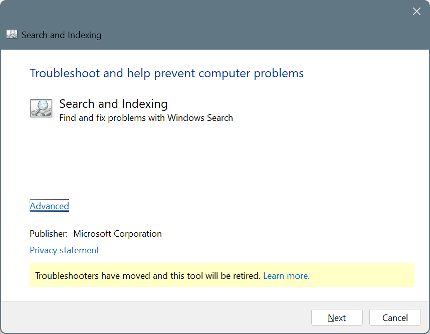 solucionador de problemas de busca e indexação para corrigir SearchFilterHost.exe