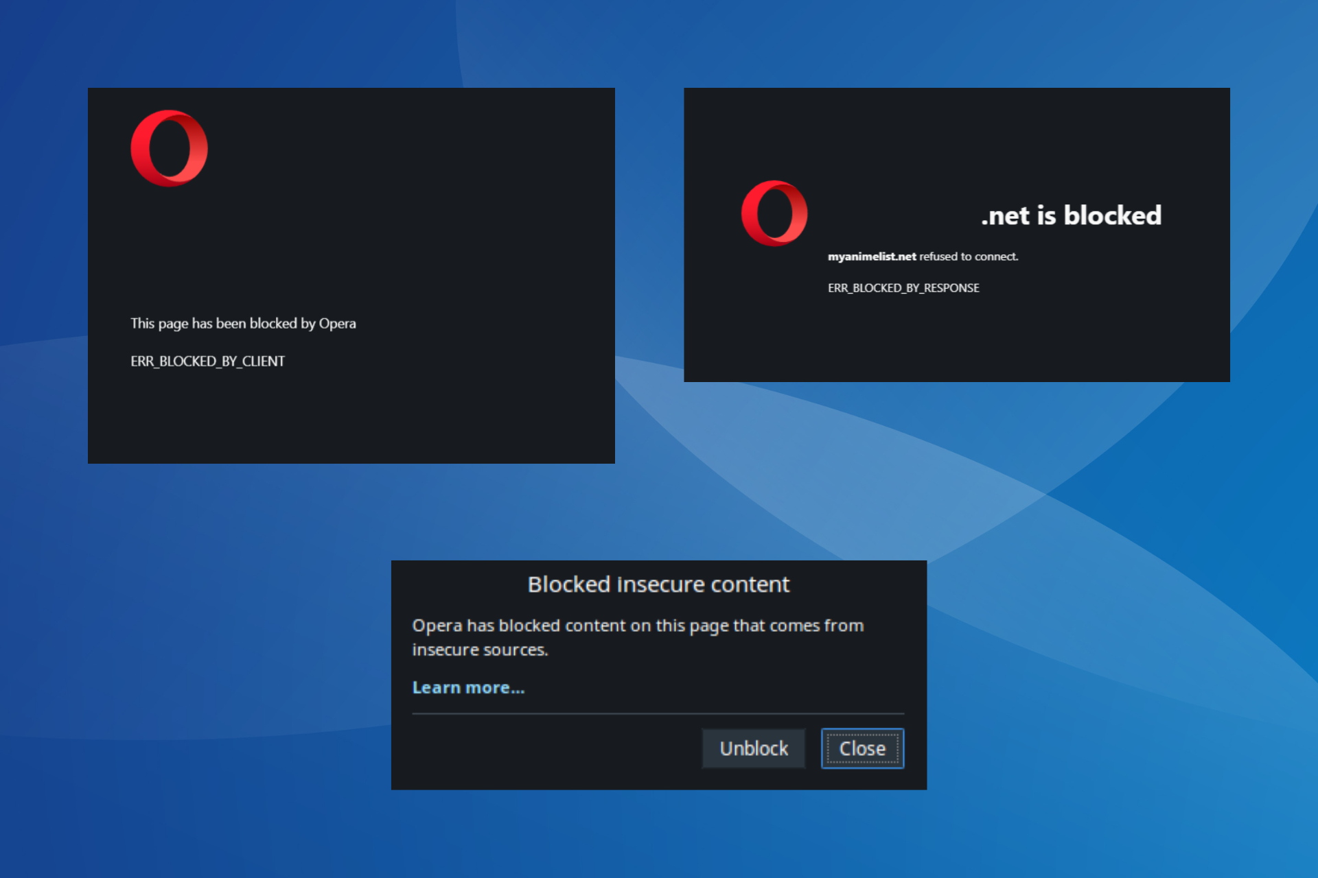 réparer cette page a été bloquée par Opera