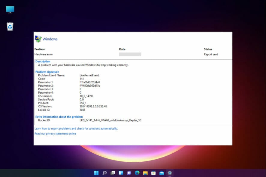 Correggi l'errore Live kernel event 141 di Windows 10