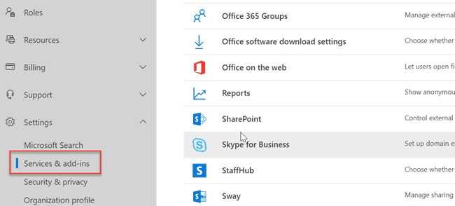 services and add-ins