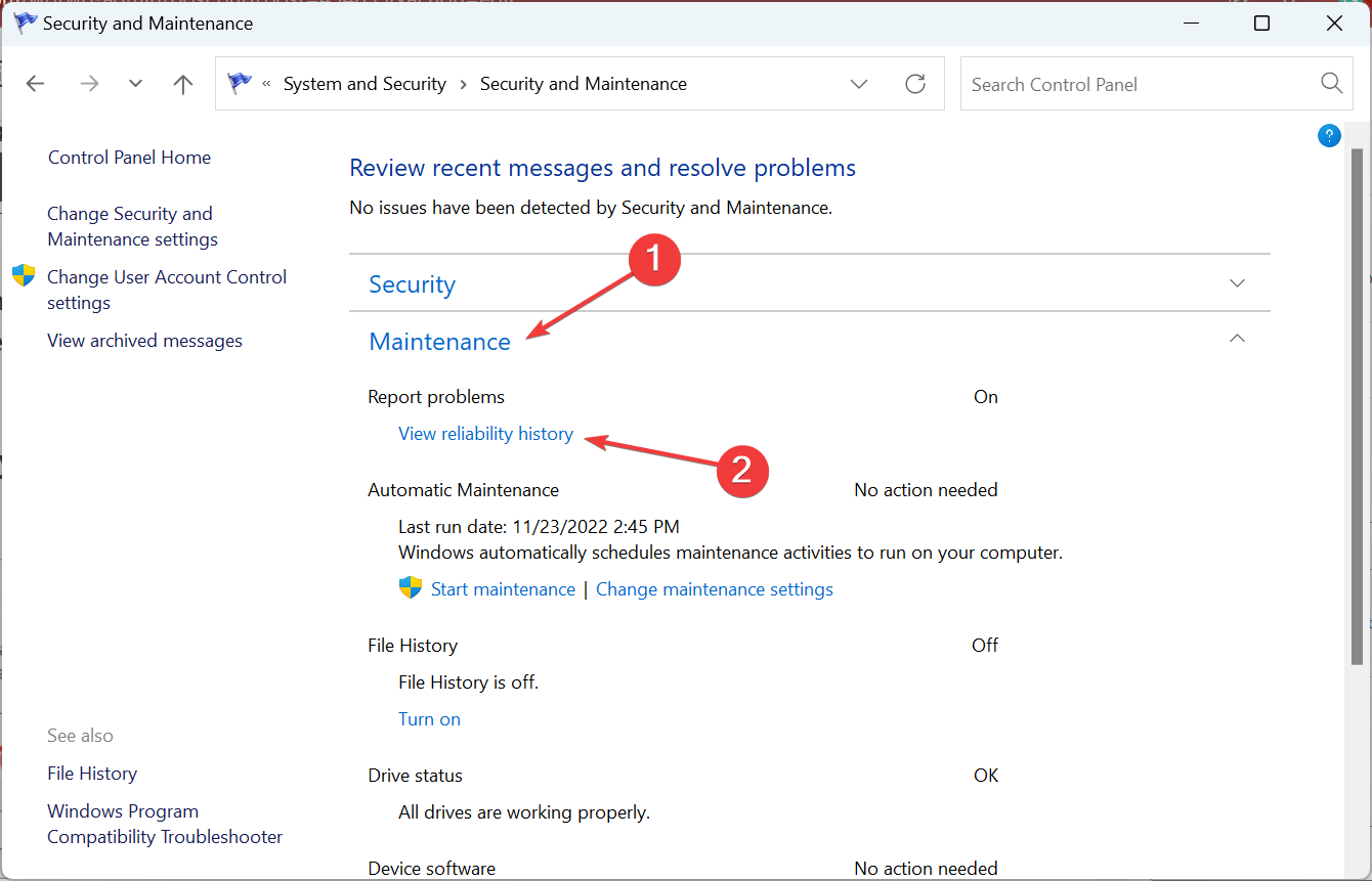 view reliability history on how to check blue screen log