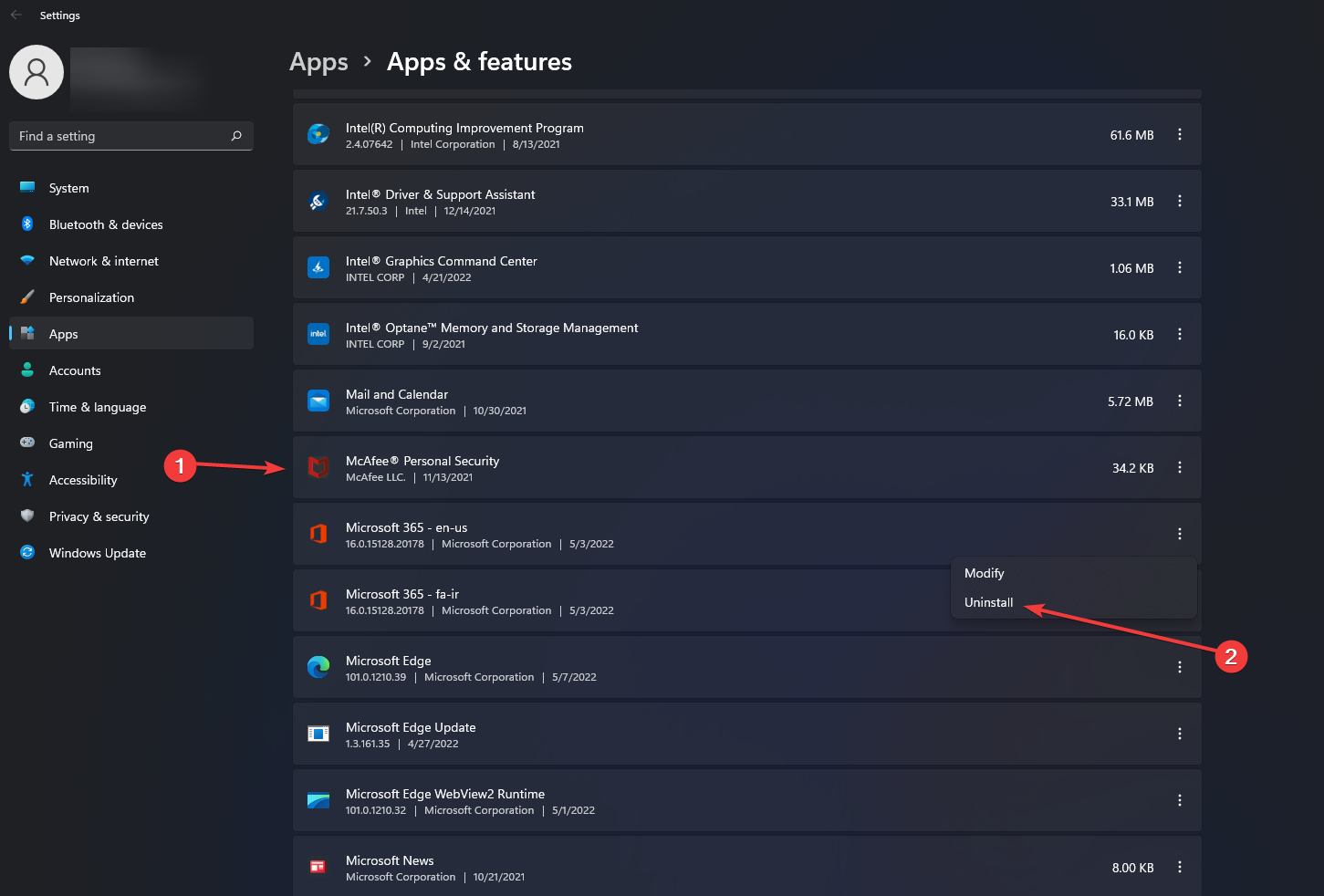find mcafee product in the apps and features then remove
