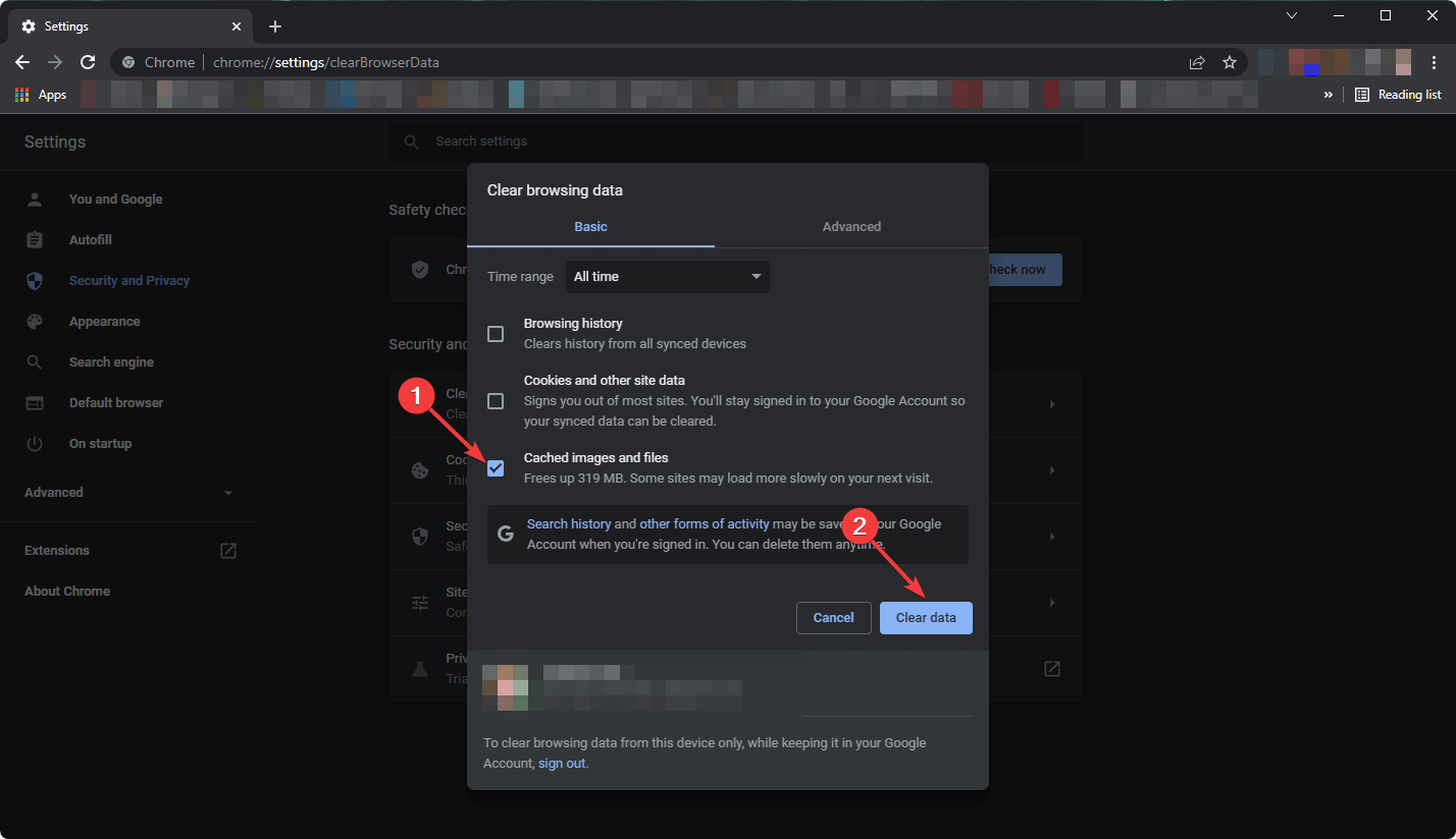 очистка временных данных Chrome