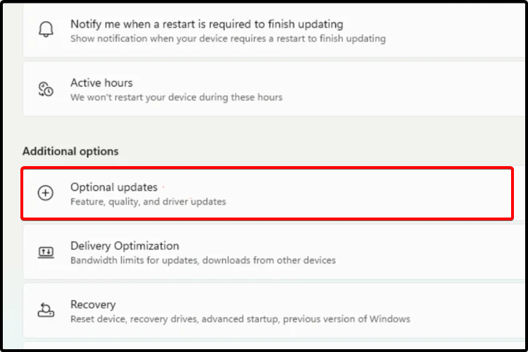 optional updates control panel