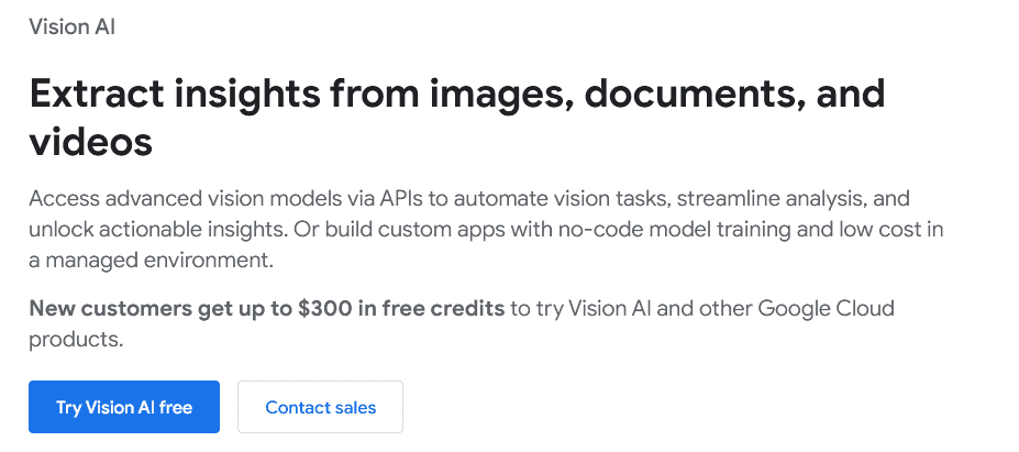 Cloud Vision главная страница