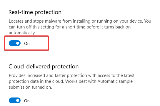 realtime protection disable