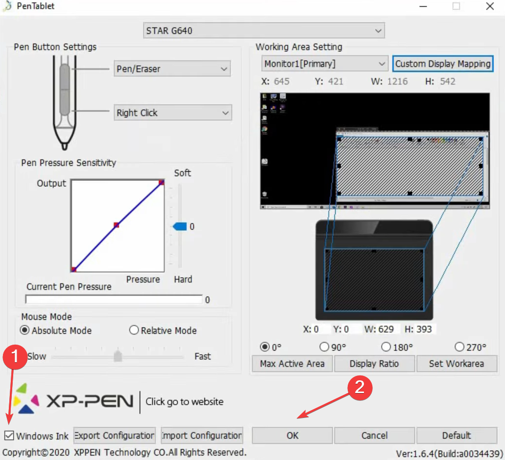 Windows Ink pour réparer la pression du stylet xp pen photoshop