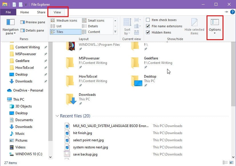 view options