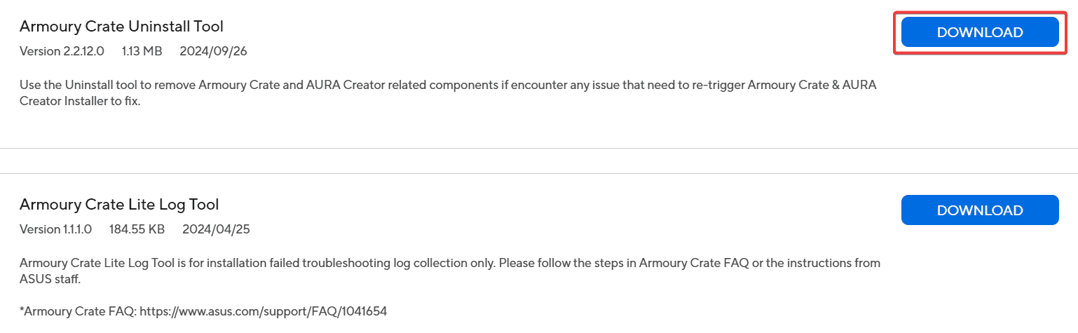 herramienta de desinstalación de armoury crate