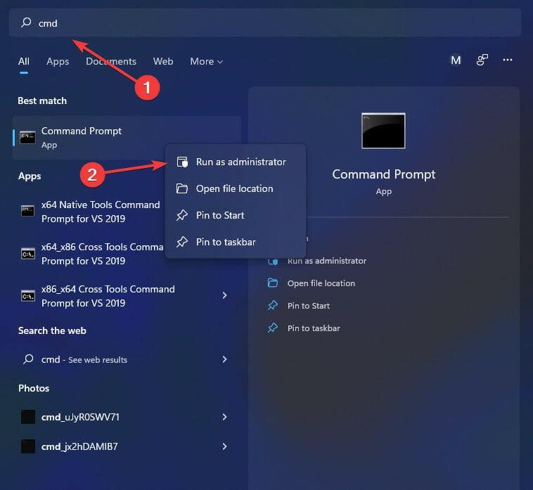 search cmd in task bar - uninstalling mcafee