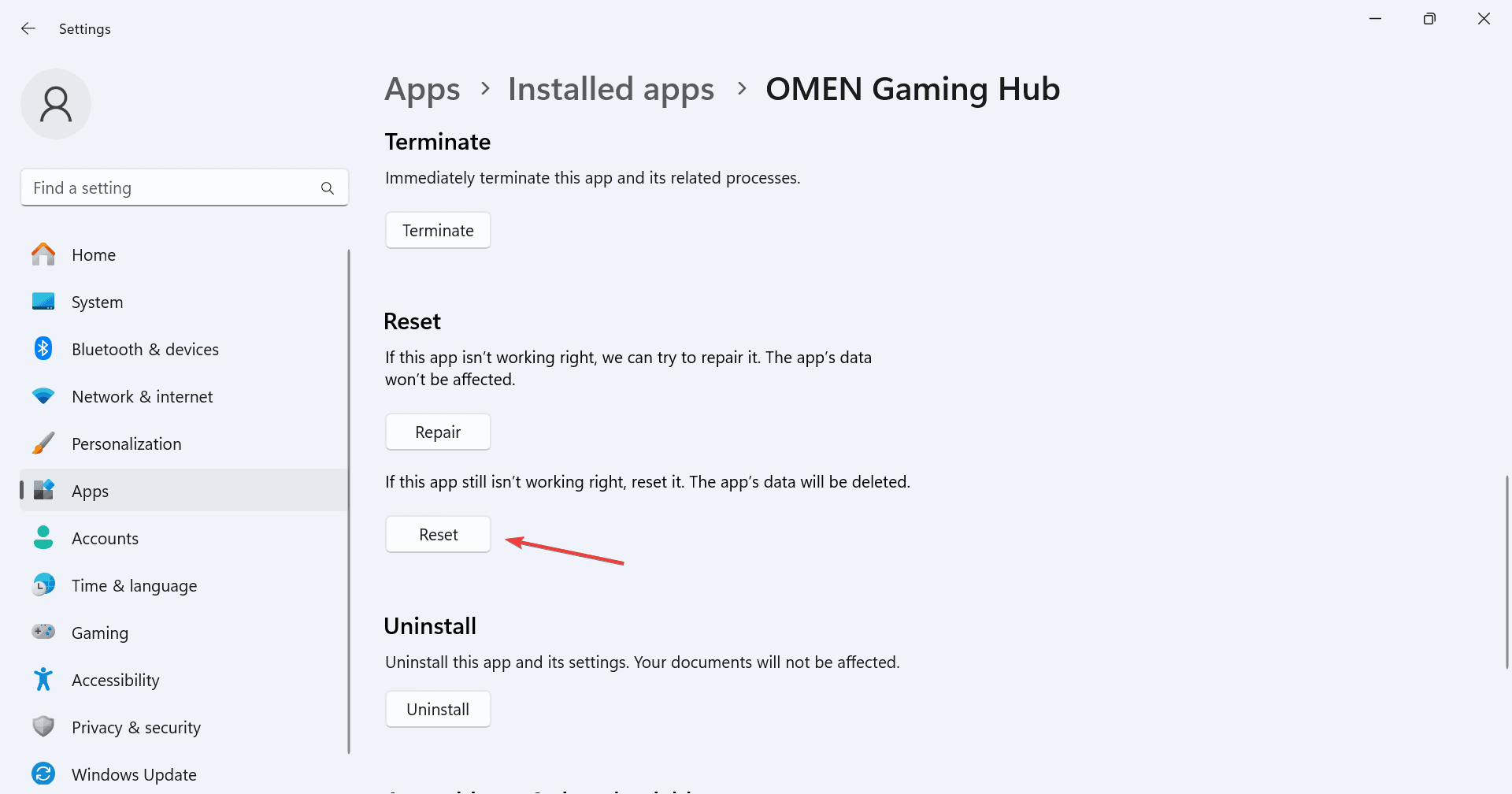 restablecer para arreglar omen gaming hub que no muestra temperatura del cpu