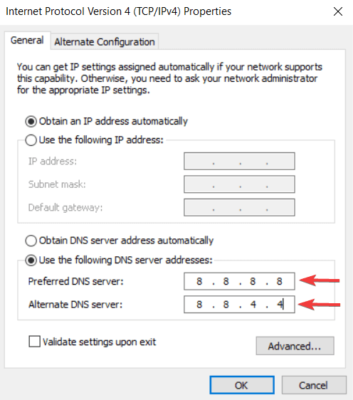 internet protocol version 4 properties dns server unavailable