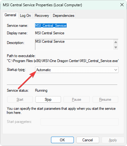 установка службы msi center на автоматическую windows