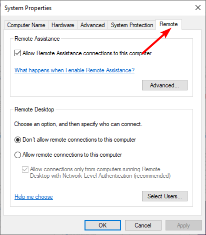 navigate to the remote tab