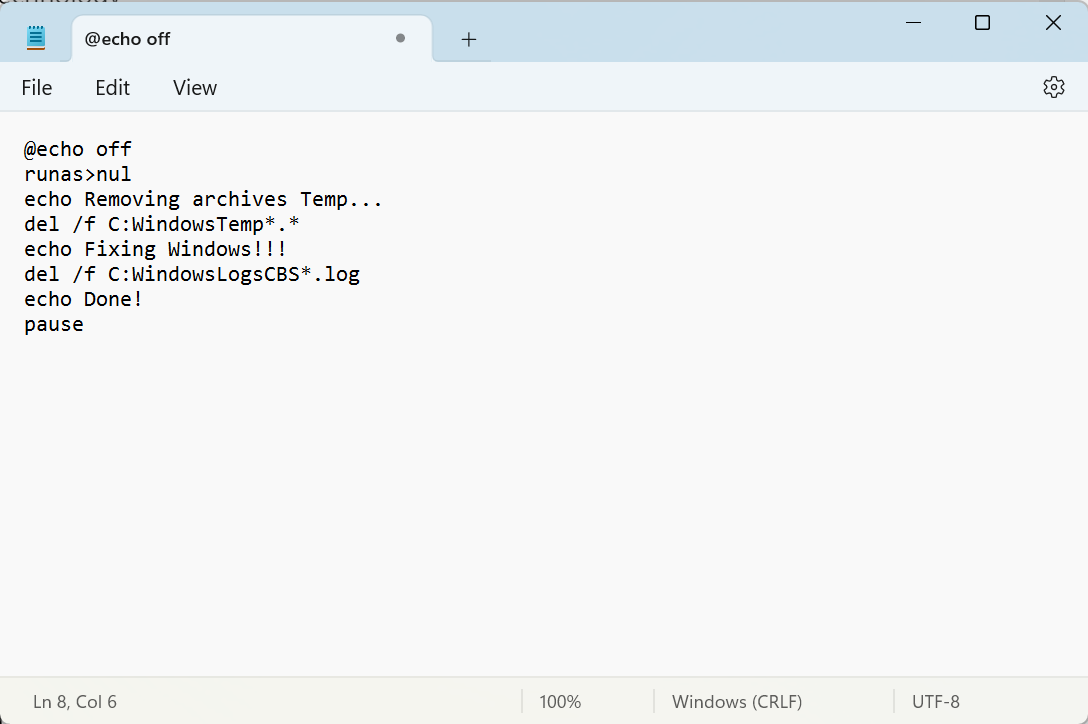 file batch per eliminare file cab temporanei di windows