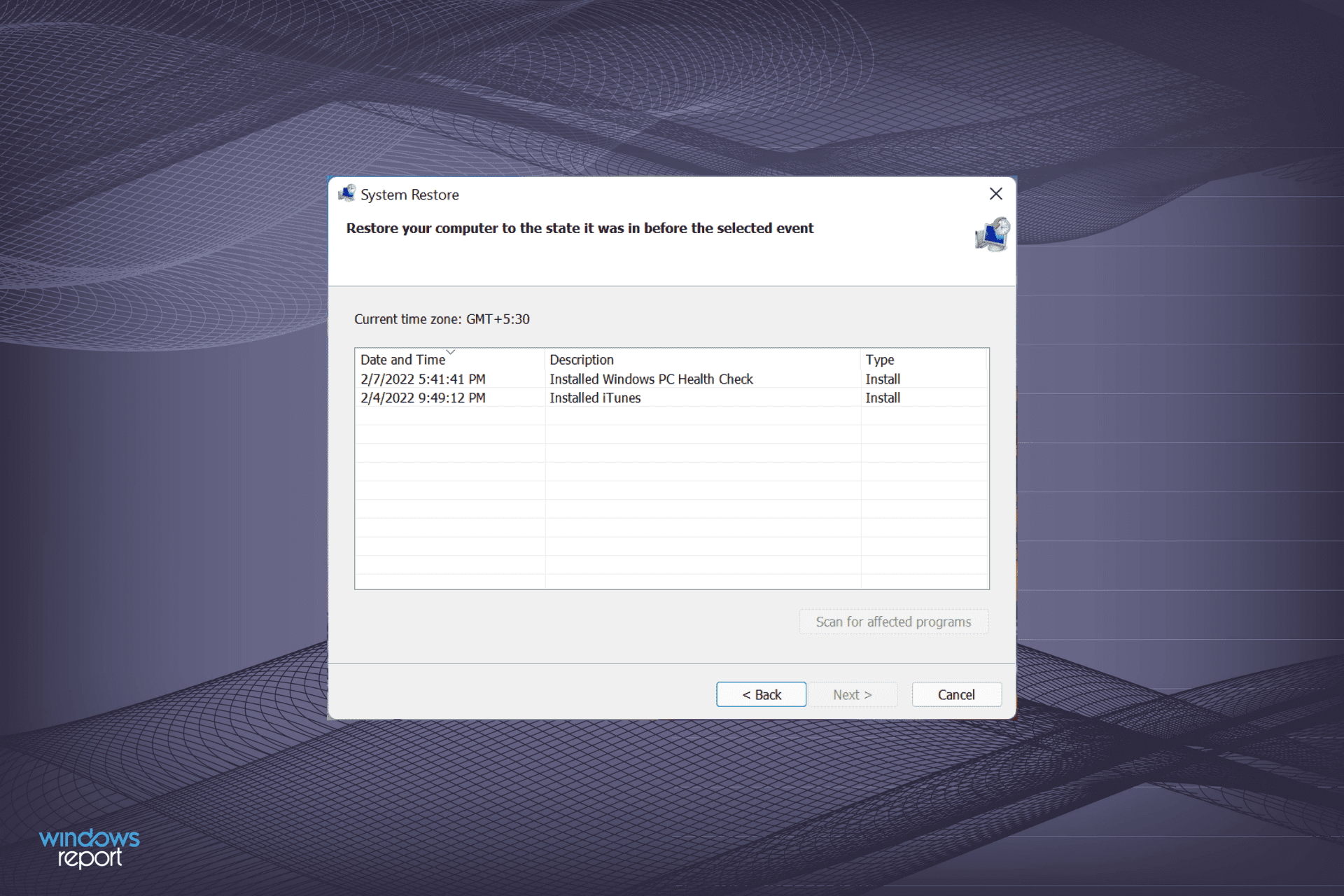 Systemwiederherstellung rückgängig machen in Windows 11