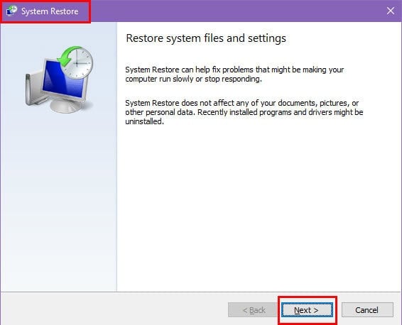 system restore next