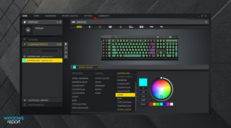 corsair icue settings