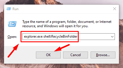 Gib explorer.exe shell:RecycleBinFolder ein