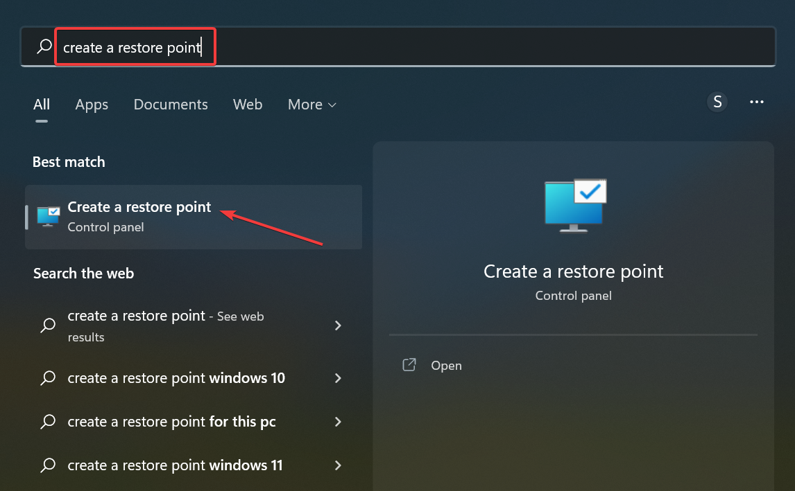 create a restore point