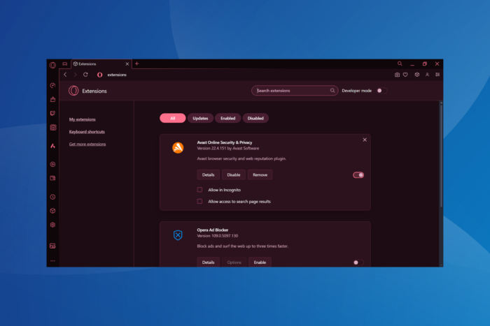 come gestire le estensioni su Opera GX