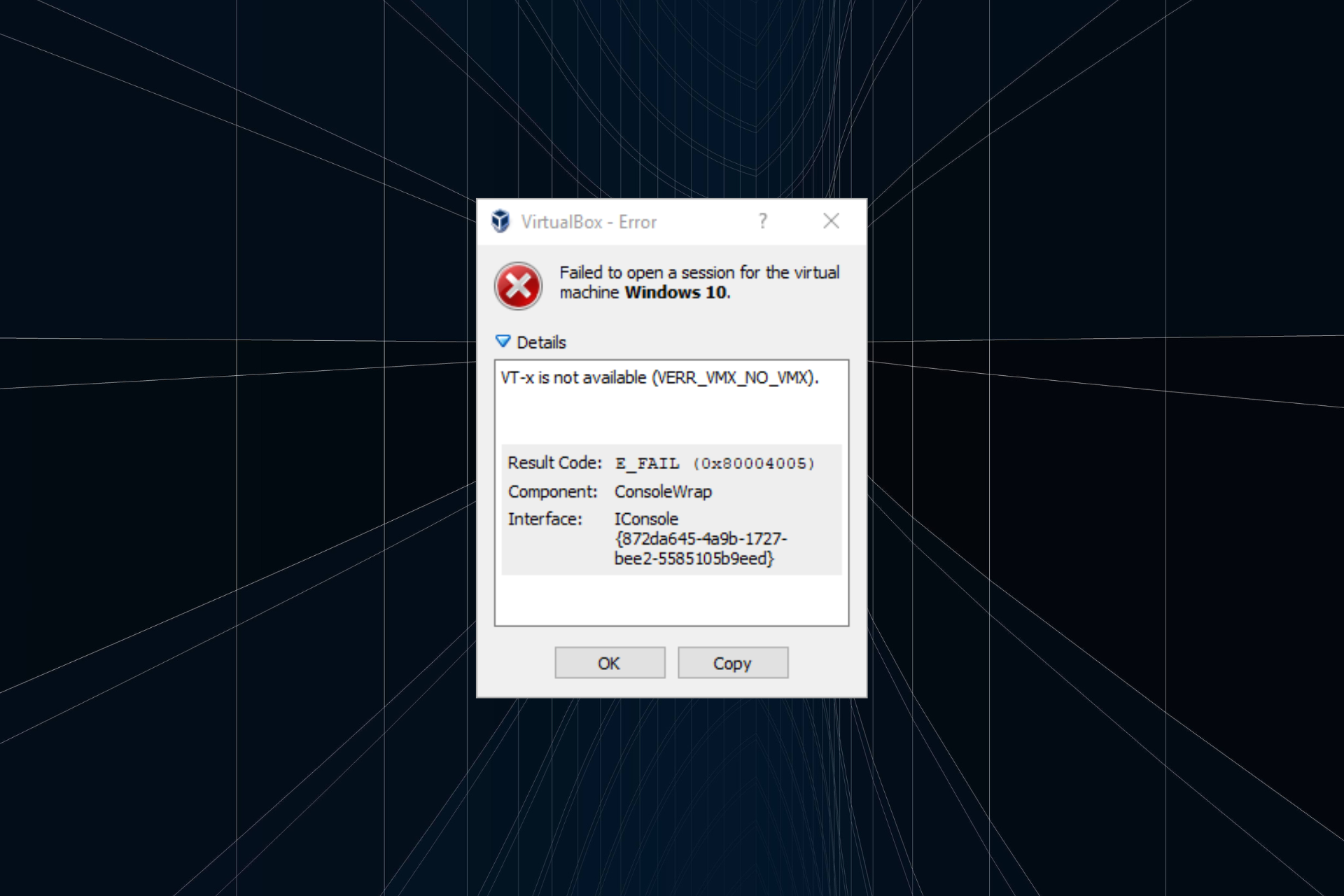 Beheben Sie den Fehler VT-x ist nicht verfügbar (verr_vmx_no_vmx) in Windows